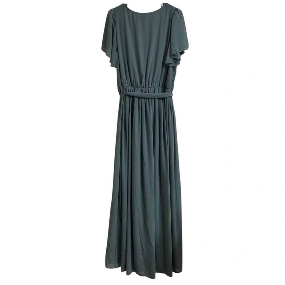 Baltic Born Kristina Dusty Blue Flowy Wrap Tie Slit Maxi Dress Womens Size 1XL - Picture 3 of 11